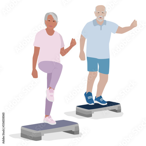 Elderly senior active people doing sport exercises
