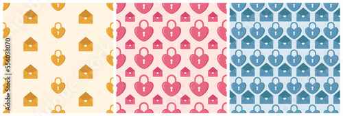 Set of Happy Valentine's Day Seamless Pattern Design with Decoration in Template Hand Drawn Cartoon Flat Illustration