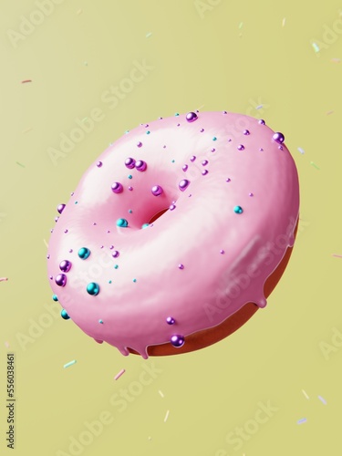 Doughnut with pink glaze and round sprinkles