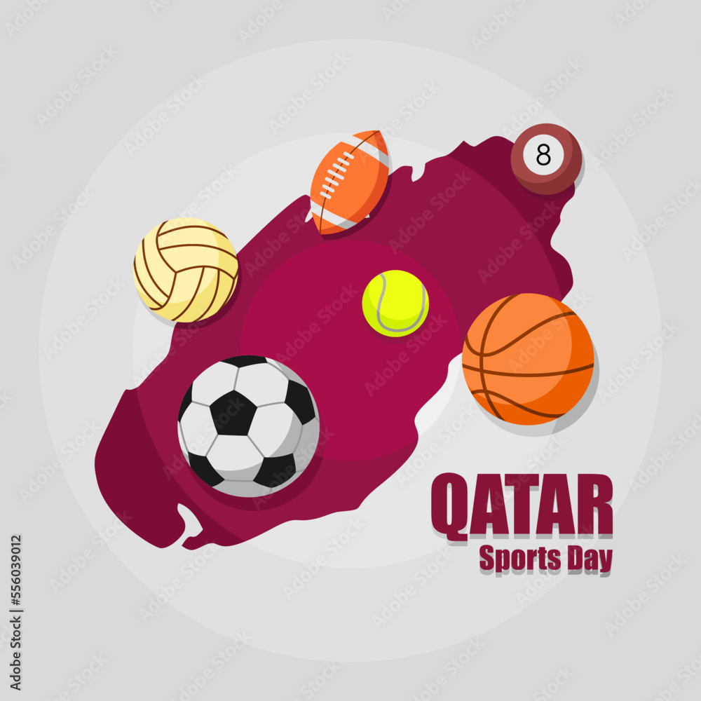 Vector Illustration for National Sports Day Qatar. National Sports Day is a national holiday in Qatar, held annually on the second Tuesday in February. Flat Style Design