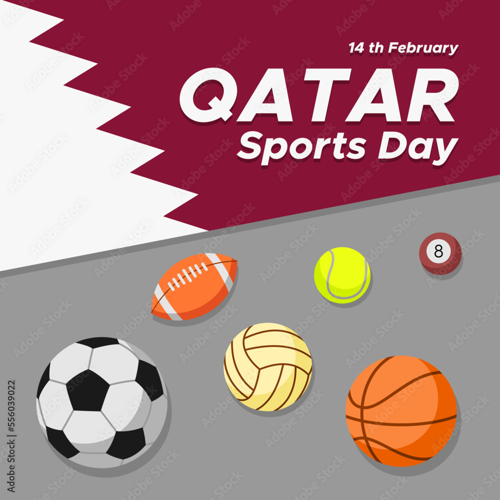 Vector Illustration for National Sports Day Qatar. National Sports Day is a national holiday in Qatar, held annually on the second Tuesday in February. Flat Style Design