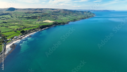 Aerial view of Ballygally on the beautiful Co Antrim coastline Northern Ireland photo