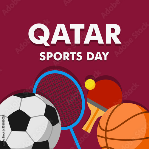 Vector Illustration for National Sports Day Qatar. National Sports Day is a national holiday in Qatar, held annually on the second Tuesday in February. Flat Style Design