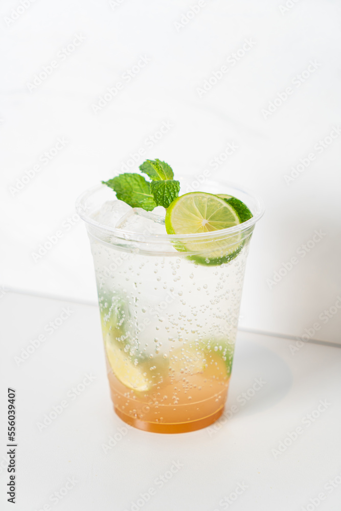 virgin mojito with lime in glass virgin mojito with lime in glass