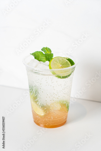 virgin mojito with lime in glass