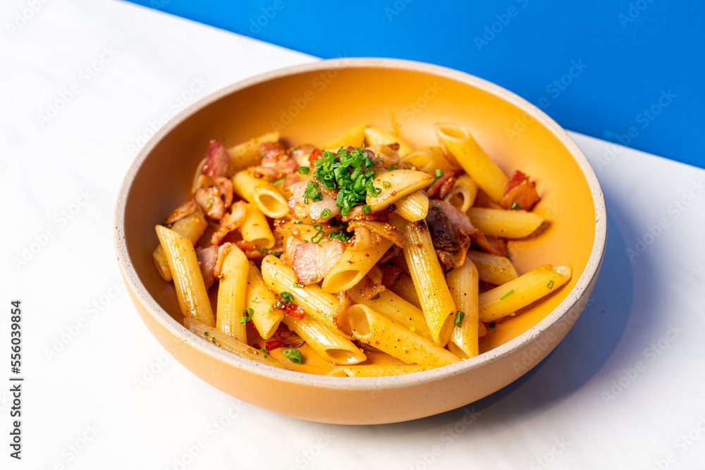 penne pasta with garlic chili bacon penne pasta with garlic chili bacon