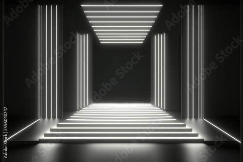 Abstract background white futuristic pedestal for product presentation, light podium product display 3d rendering