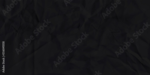 Crumpled black paper texture. Abstract dark background with wrinkled cardboard texture. Vector illustration of a realistic origami page card folded and then unfolded sheet of paper