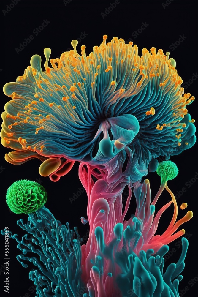 Microscopic neon marine algae illustration made with Generative AI
Microscopic neon marine algae illustration made with Generative AI