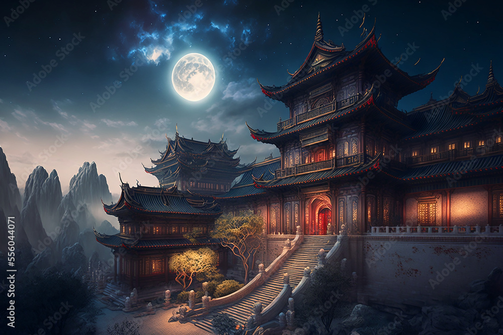 Several resplendent Chinese palaces. Generative AI Several resplendent Chinese palaces. Generative AI