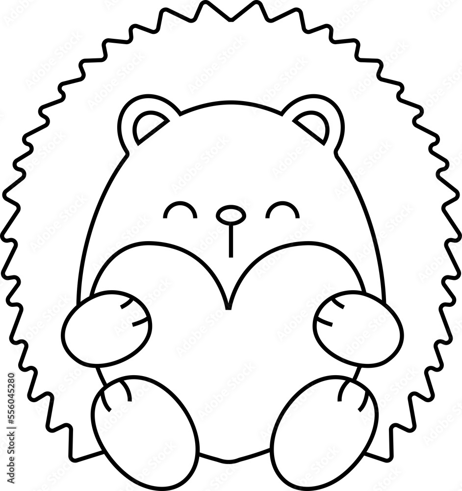 Fototapeta premium Porcupine animal with heart outline for love valentine day clipart png illustartion