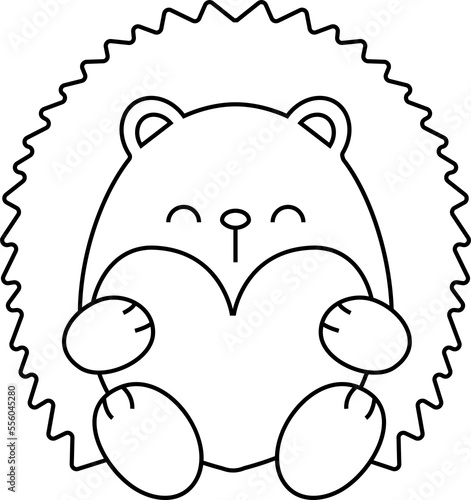 Porcupine animal with heart outline for love valentine day clipart png illustartion