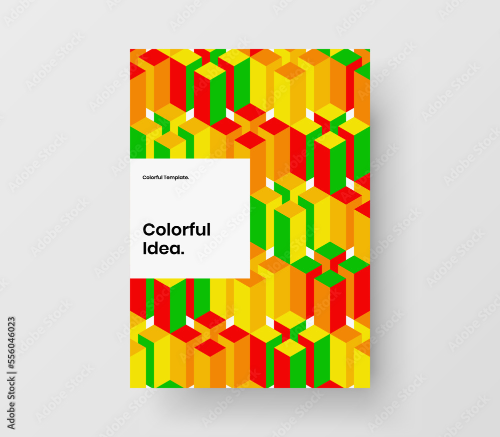 Multicolored cover A4 vector design concept. Simple mosaic hexagons front page layout.