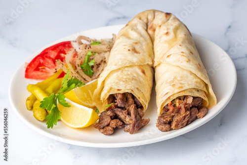 Delicious turkish kebab tantuni. Mersin tantuni durum. photo