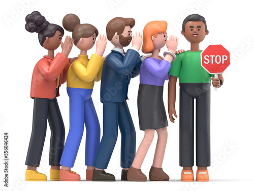 3D illustration of cartoon characters ，Stop the gossip.3D rendering on white background.
