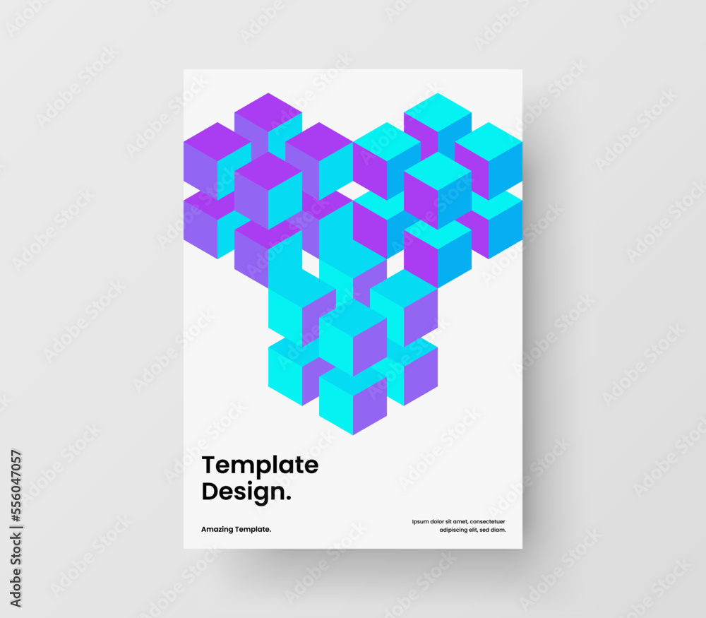Bright geometric hexagons booklet illustration. Clean flyer A4 vector design template.