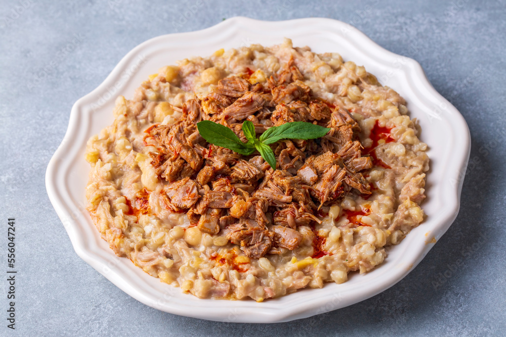 Traditional turkish food, made of meat and wheat, delicious ramadan food (Turkish name; Keskek) Traditional turkish food, made of meat and wheat, delicious ramadan food (Turkish name; Keskek)