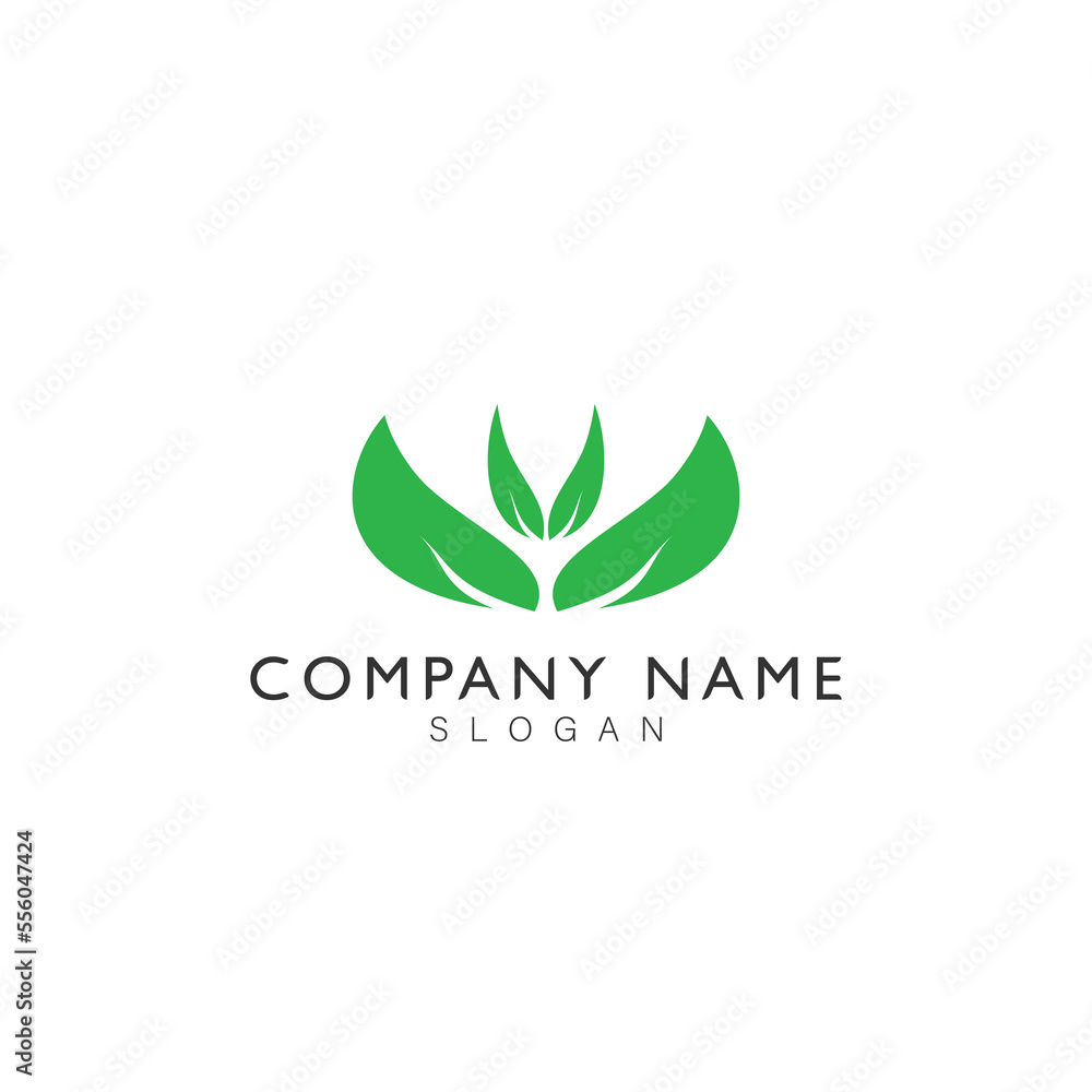Green leaf logo illustration, silhouette leaf symbol logo