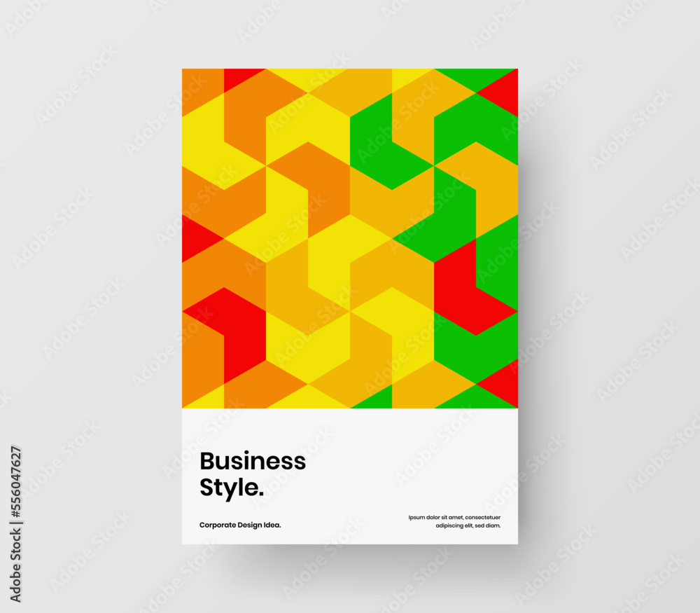Vivid magazine cover vector design illustration. Fresh mosaic tiles company brochure concept.