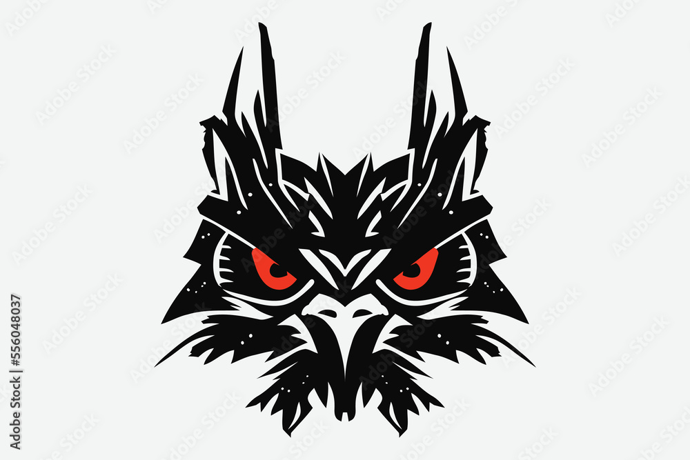 Scary Owl with red eyes minimal Logo Illustration