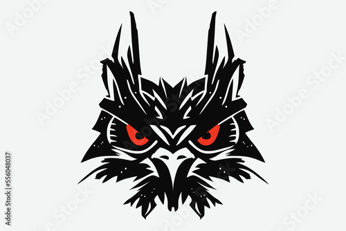 Scary Owl with red eyes minimal Logo Illustration