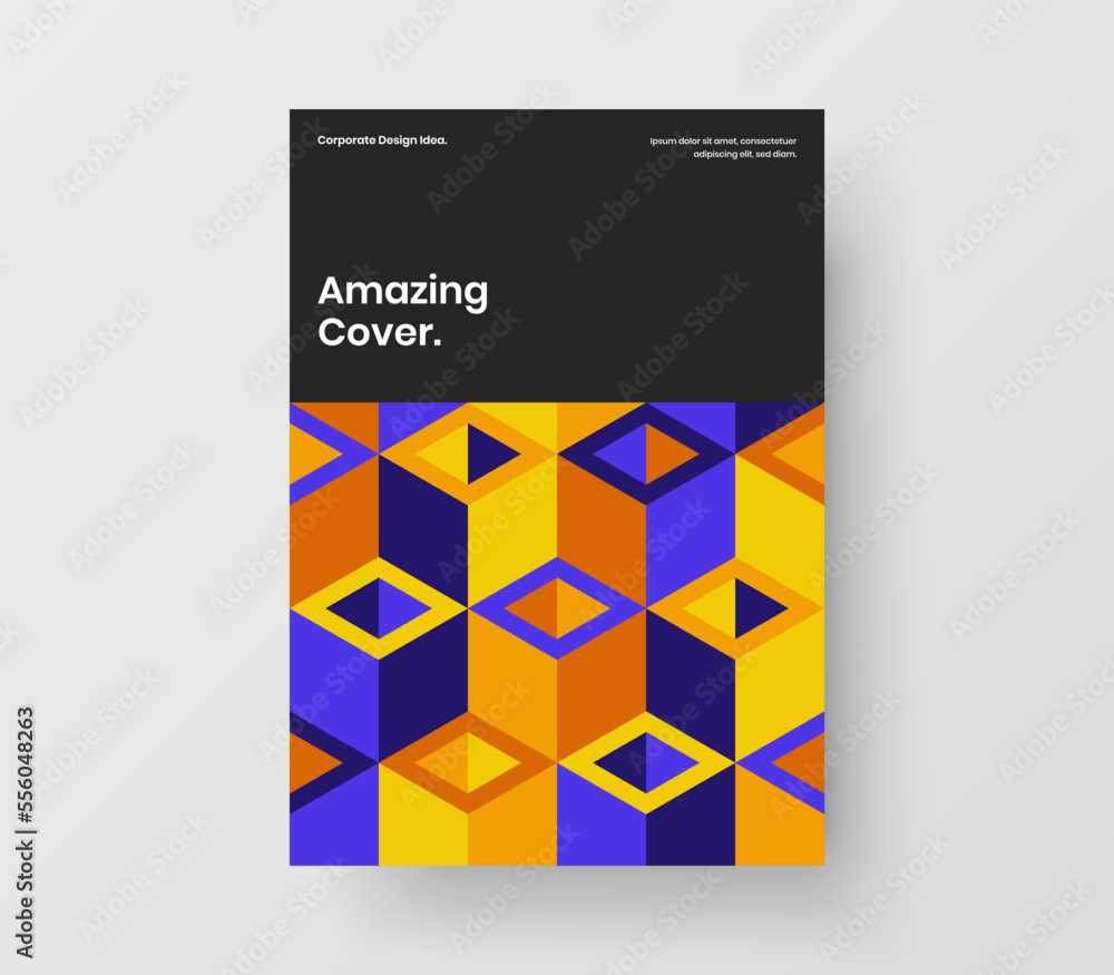 Fresh catalog cover A4 vector design concept. Creative geometric tiles presentation template.