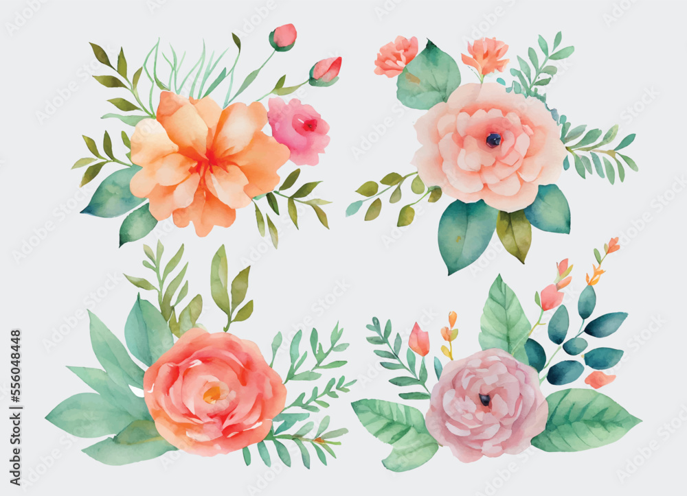 collection of flowers Beautiful Watercolor set of Design Ornaments