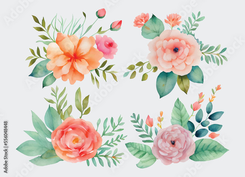 collection of flowers Beautiful Watercolor set of Design Ornaments