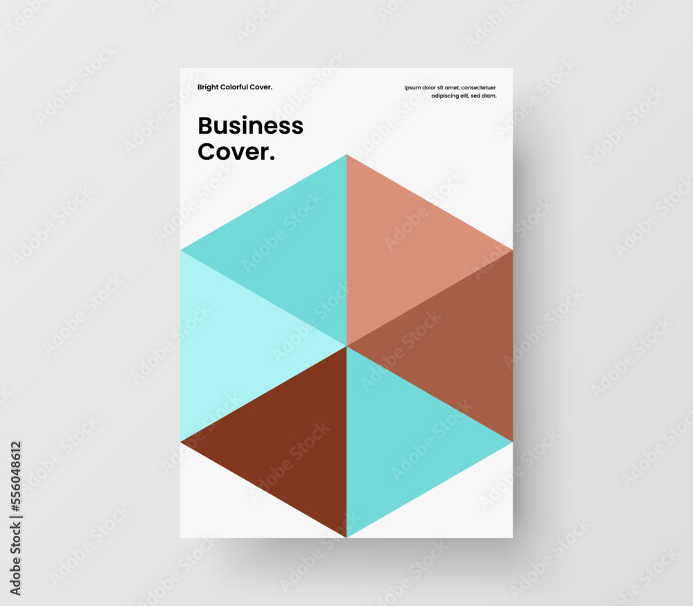 Colorful company cover A4 design vector layout. Multicolored geometric pattern leaflet template.