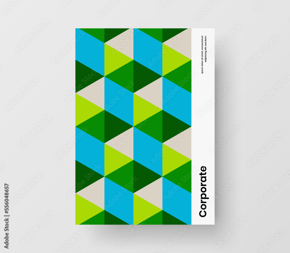 Vivid magazine cover A4 design vector template. Fresh mosaic tiles postcard concept.