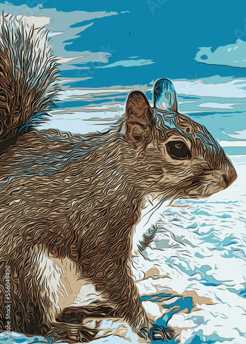 squirrel. Retro realistic animal isolated. Vintage style. Doodle line graphic design. Black and white drawing mammal. Vector sketch. Squirrel is a forest animal. The squirrel has a fluffy tail.