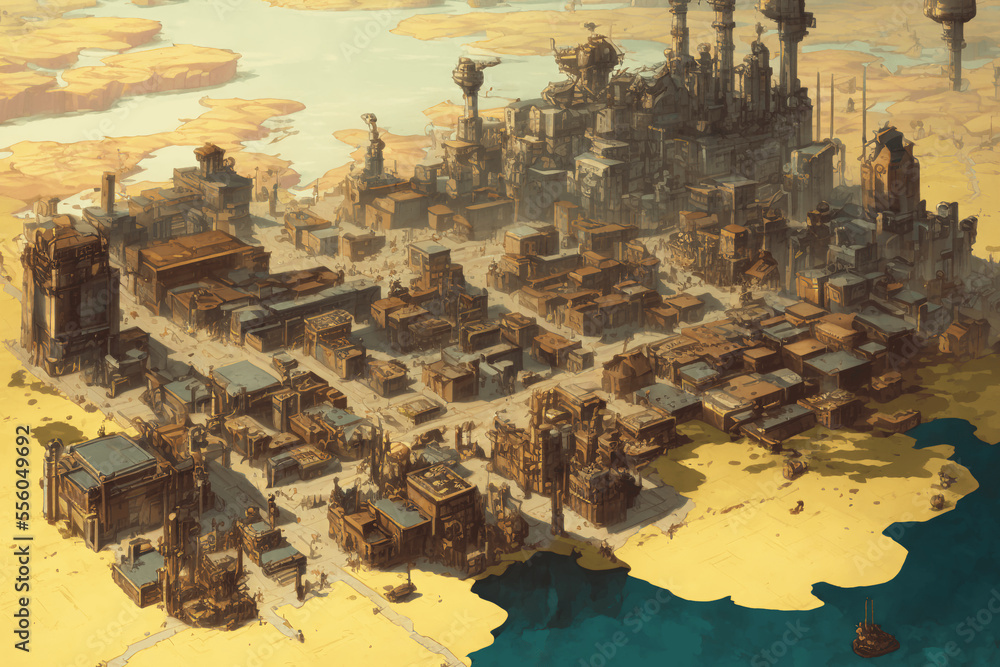Fototapeta premium 俯瞰地図の背景イラスト(AI generated image)