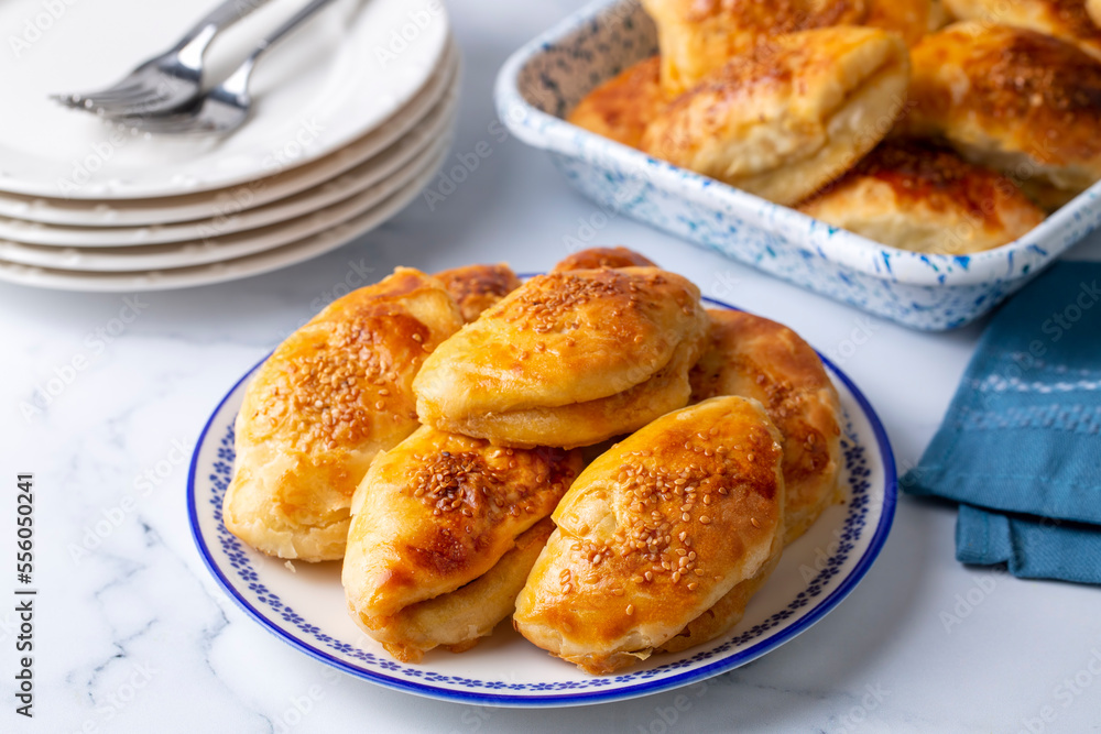 Turkish cuisine; Handmade Cheese spinach Pastry (Turkish name; peynirli - ispanakli pogaca) Turkish cuisine; Handmade Cheese spinach Pastry (Turkish name; peynirli - ispanakli pogaca)