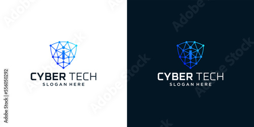 Cyber tech logo design template with initial letter i graphic design vector illustration. Symbol for tech, security, internet, system, Artificial Intelligence and computer.