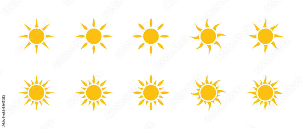 Sunburst icon set. Sun icons in many variations of shapes Sunburst icon set. Sun icons in many variations of shapes