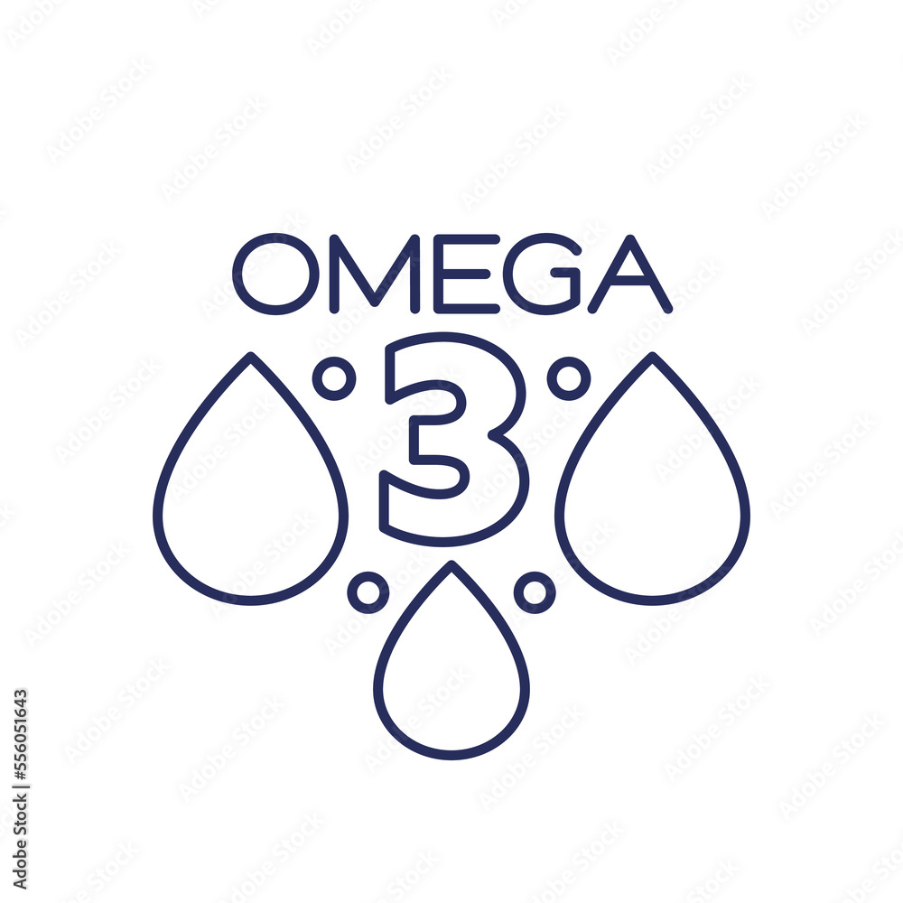 omega 3 icon with oil drops, line vector omega 3 icon with oil drops, line vector