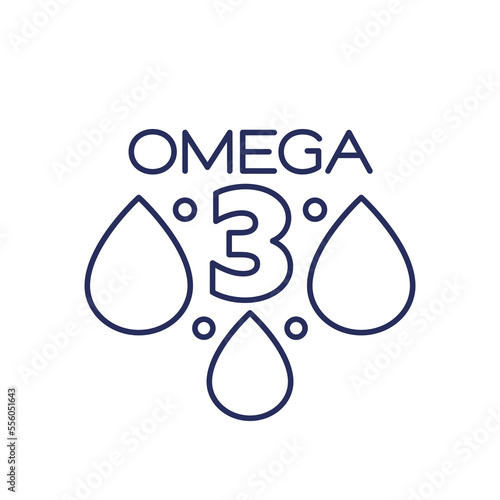 omega 3 icon with oil drops, line vector