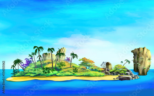 Desert island in the ocean illustration