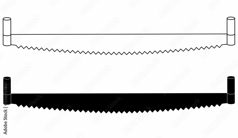 Fotografie outline silhouette two man crosscut saw icon set isolated on white background