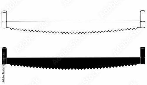 outline silhouette two man crosscut saw icon set isolated on white background