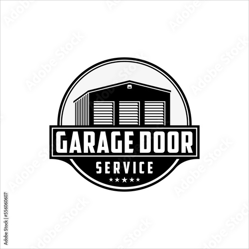 Garage door logo with round shape badge in classic style design