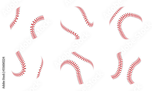 Baseball, softball lace in ball form. Softball seam. Graphic base logo, realistic elements. abstract american sport silhouette, leather hard stitch. Vector illustration isolated background