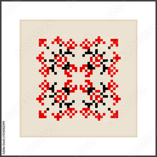 Traditional Ukrainian knitted embroidery art, ethnic mandala ornament vyshyvanka