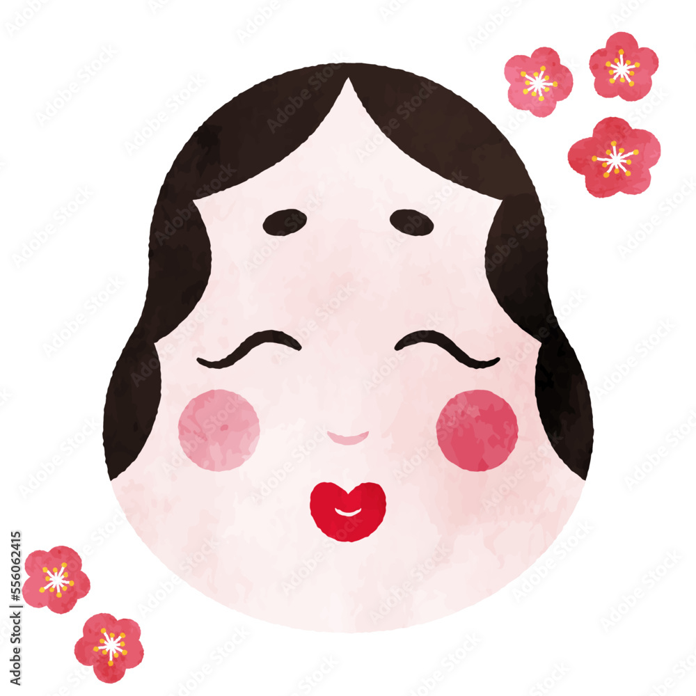 水彩タッチのお多福のイラスト Stock Vector | Adobe Stock