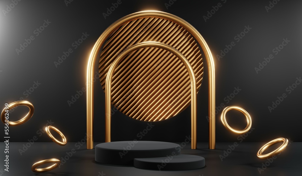 3D rendering of blank product background for cream cosmetics Modern black podium background 3D rendering of blank product background for cream cosmetics Modern black podium background