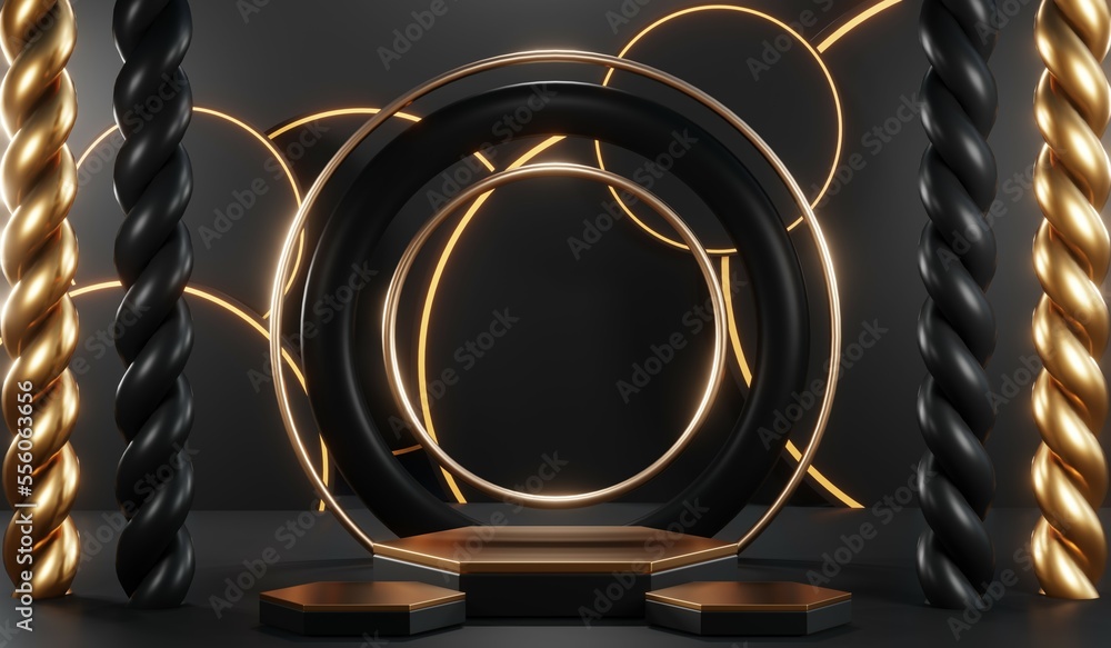 3D rendering of blank product background for cream cosmetics Modern black podium background