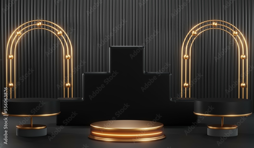 3D rendering of blank product background for cream cosmetics Modern black podium background 3D rendering of blank product background for cream cosmetics Modern black podium background