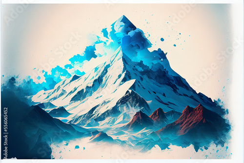 Blue and White Mountain with Snow Top. Generative ai