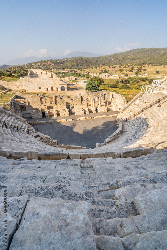 Patara (Pttra). Ruins of the ancient Lycian city Patara. Amphi-theatre and the assembly hall of Lycia public. Patara was at the Lycia (Lycian) League's capital. 
Patara ancient city. Antalya, TURKEY