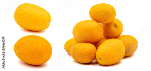 Set of kumquat images. Cumquat isolated on a white background. Clipping Path. Full depth of field. close up